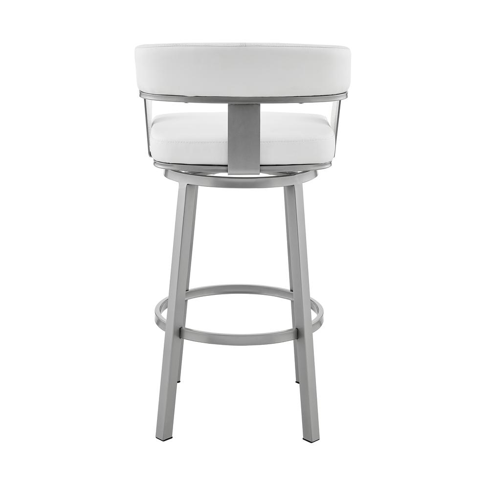 Cohen 30" Bar Height Swivel Bar Stool in Silver Finish with White Faux Leather. Picture 4