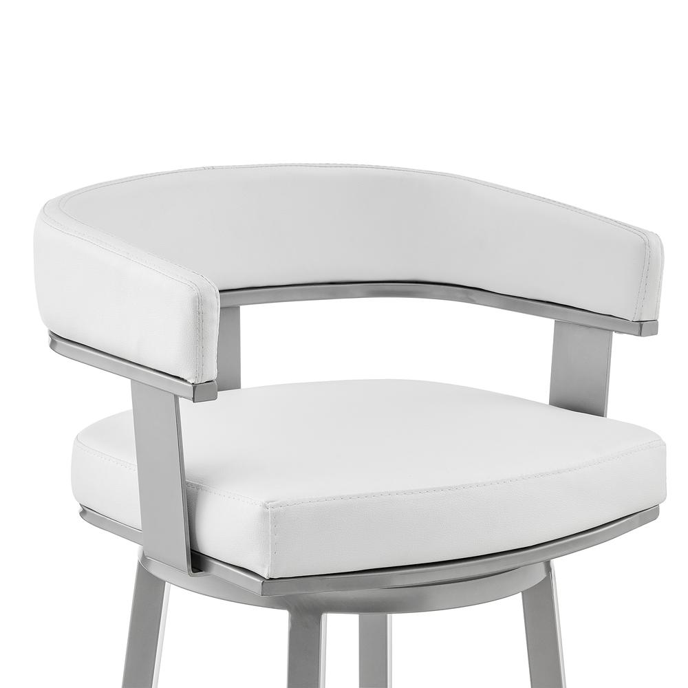 Cohen 30" Bar Height Swivel Bar Stool in Silver Finish with White Faux Leather. Picture 5