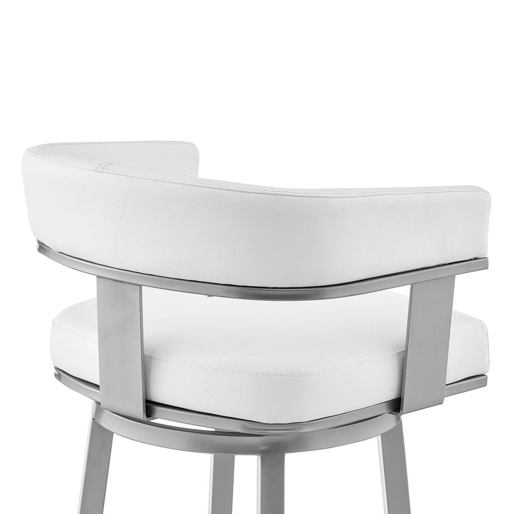 Cohen 30" Bar Height Swivel Bar Stool in Silver Finish with White Faux Leather. Picture 6