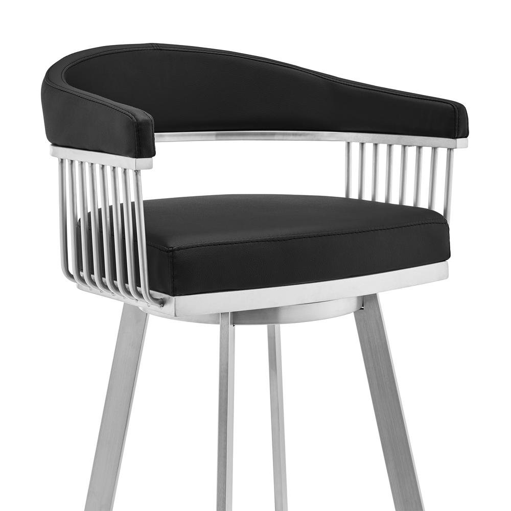 Bronson 25" Black Faux Leather and Brushed Stainless Steel Swivel Bar Stool. Picture 3