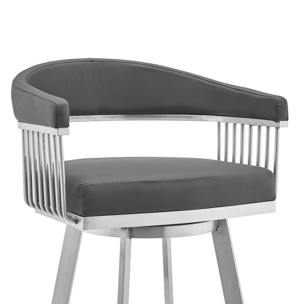 Bronson 25" Gray Faux Leather and Brushed Stainless Steel Swivel Bar Stool. Picture 3
