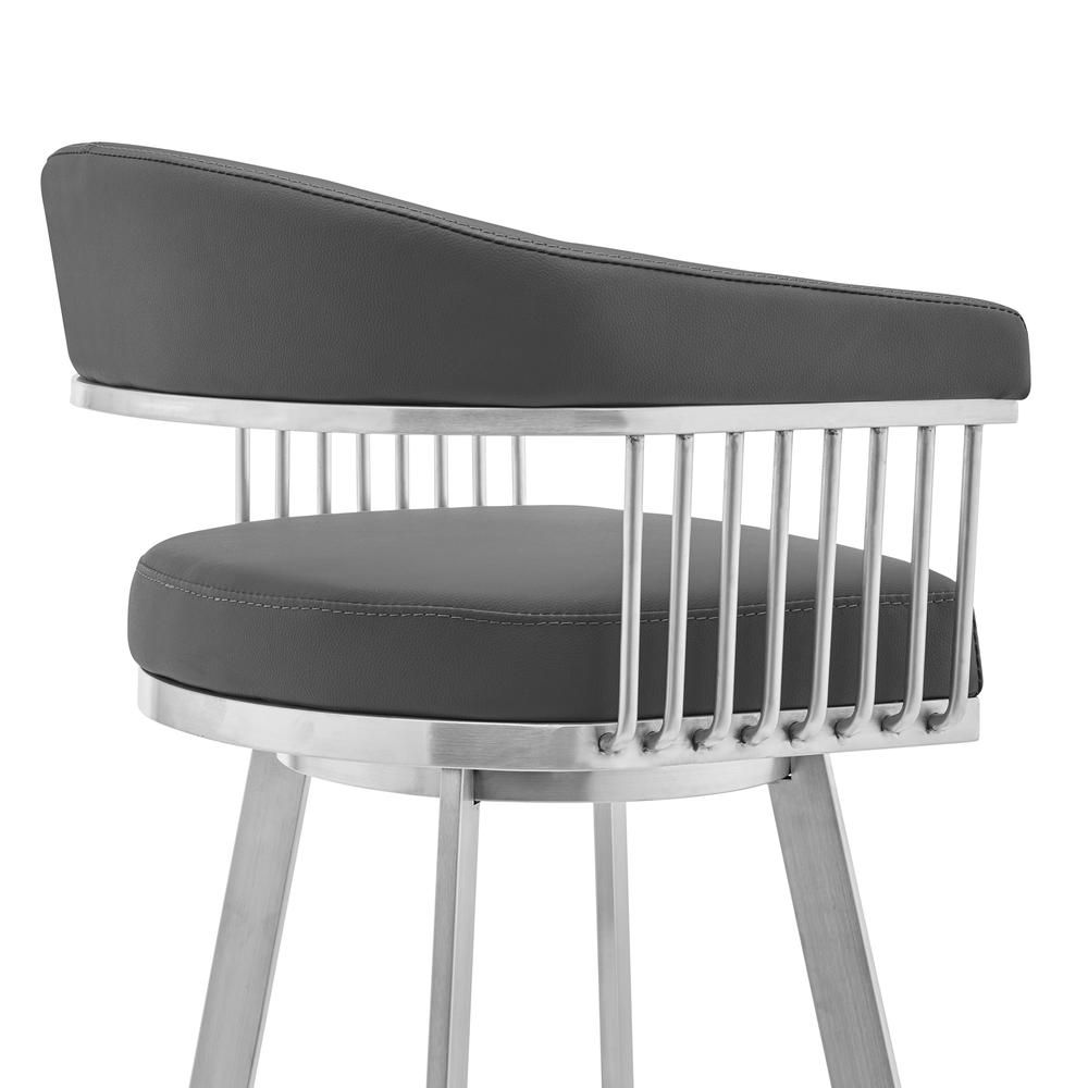 Bronson 25" Gray Faux Leather and Brushed Stainless Steel Swivel Bar Stool. Picture 4