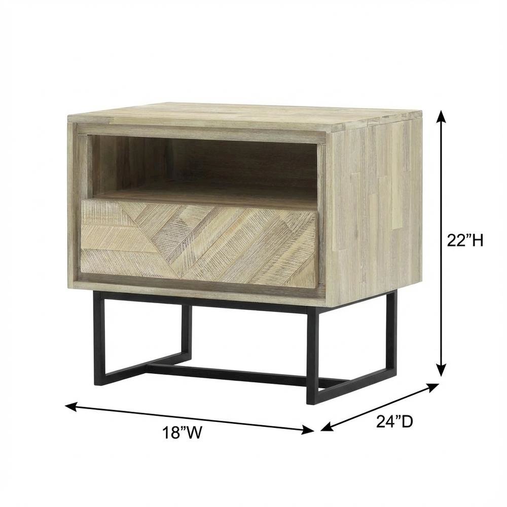 Acacia Wood Nightstand with 1 Drawer for Bedroom Storage. Picture 6