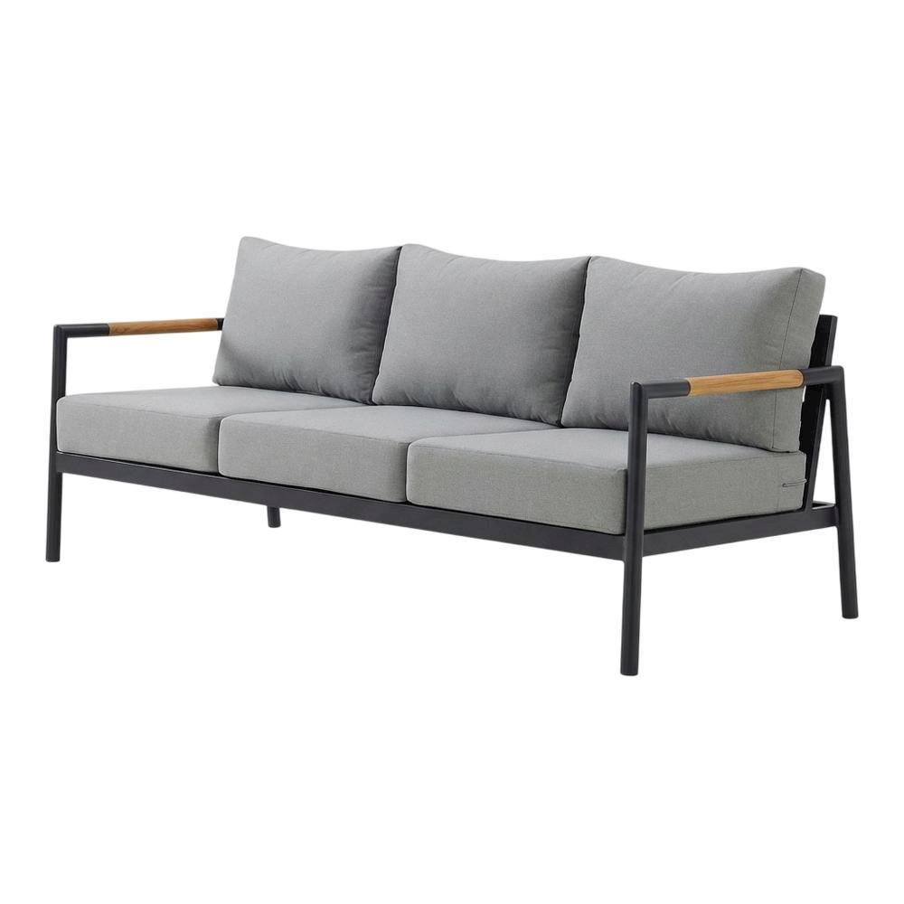 Outdoor Sofa In Black, Dark Gray, Aluminum Frame, Teak Accents, Patio Lounging. Picture 1
