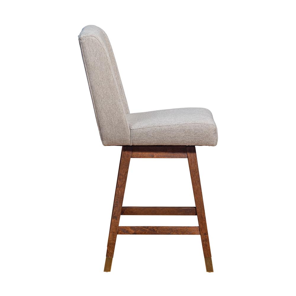 Stancoste Swivel Counter Stool in Brown Oak Wood Finish with Taupe Fabric. Picture 3