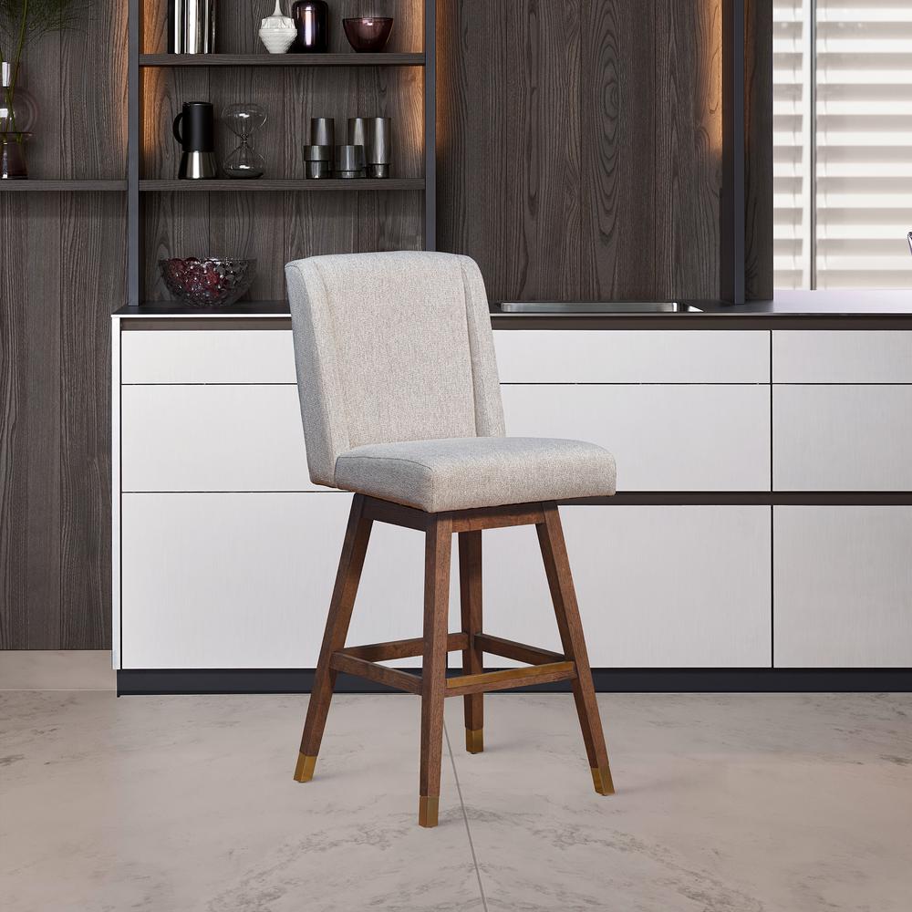 Stancoste Swivel Counter Stool in Brown Oak Wood Finish with Taupe Fabric. Picture 9