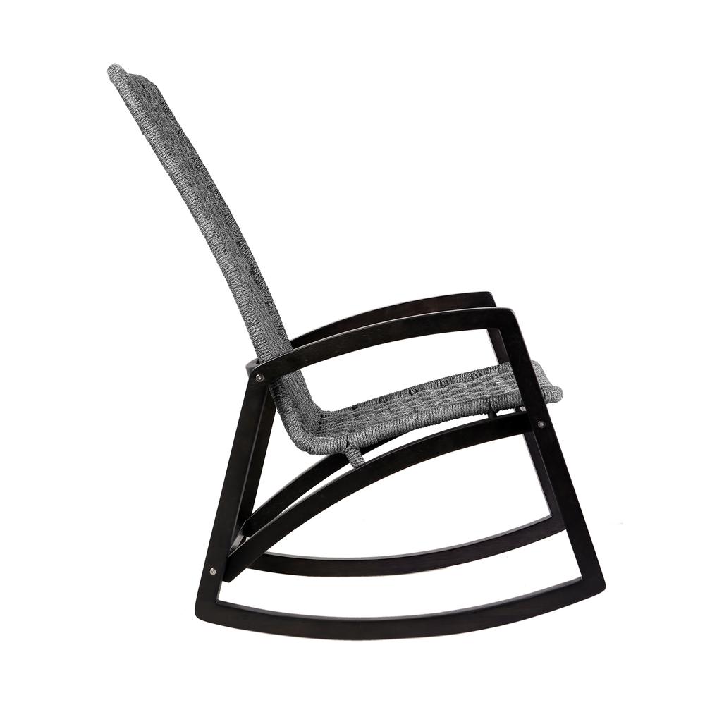 Sequoia Outdoor Patio Rocking Chair in Dark Eucalyptus Wood and Grey Rope. Picture 2