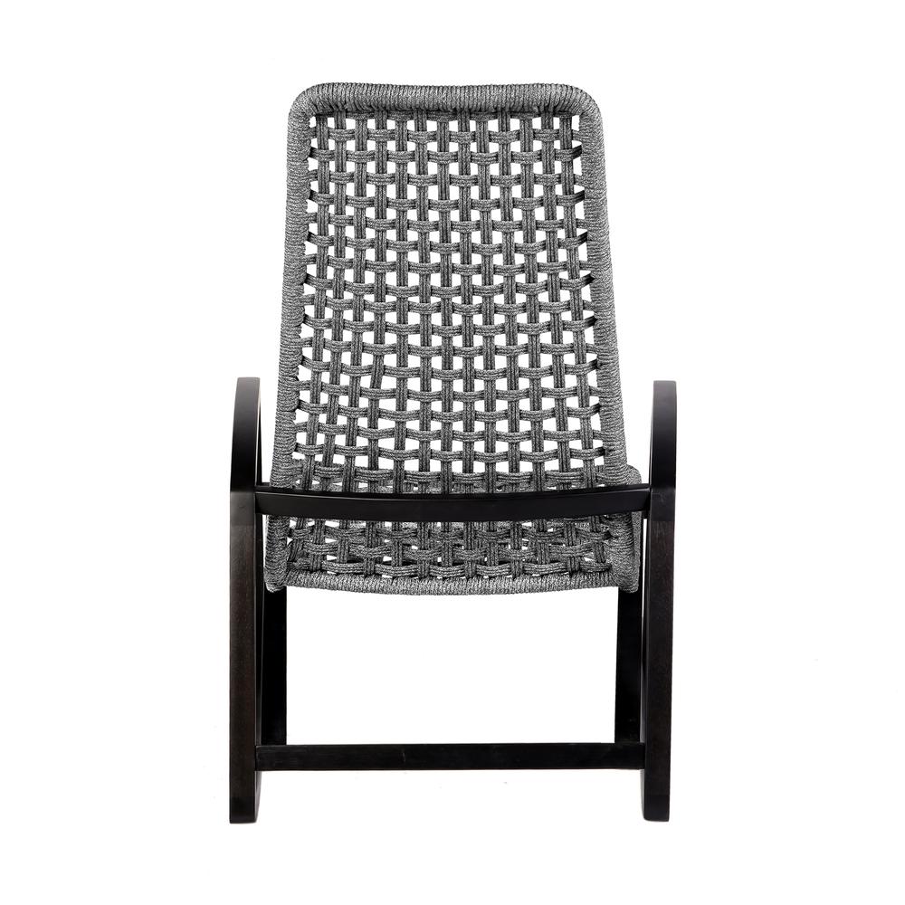 Sequoia Outdoor Patio Rocking Chair in Dark Eucalyptus Wood and Grey Rope. Picture 4