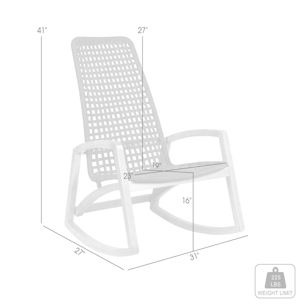 Sequoia Outdoor Patio Rocking Chair in Dark Eucalyptus Wood and Grey Rope. Picture 9