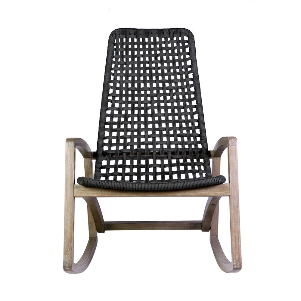 Sequoia Outdoor Patio Rocking Chair in Light Eucalyptus Wood and Charoal Rope. Picture 1