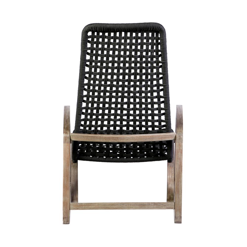 Sequoia Outdoor Patio Rocking Chair in Light Eucalyptus Wood and Charoal Rope. Picture 4