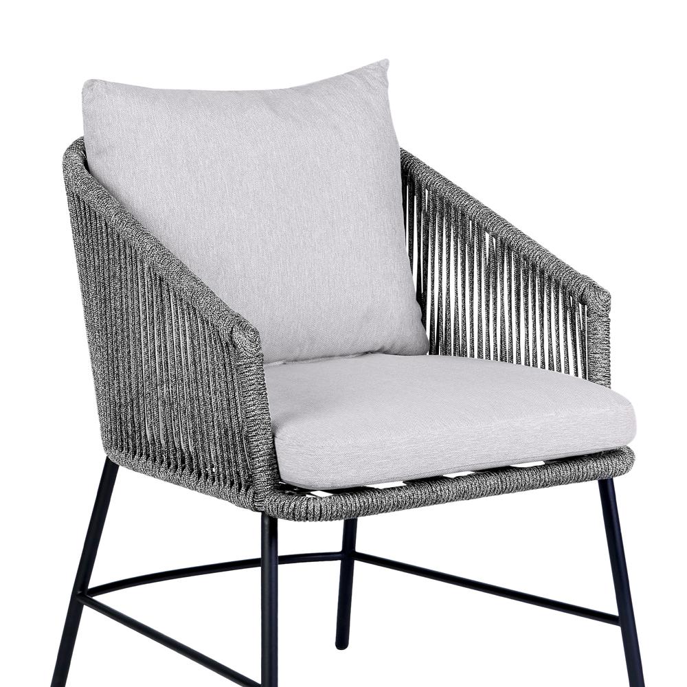 Calica Outdoor Patio Dining Chair in Black Metal and Grey Rope. Picture 5