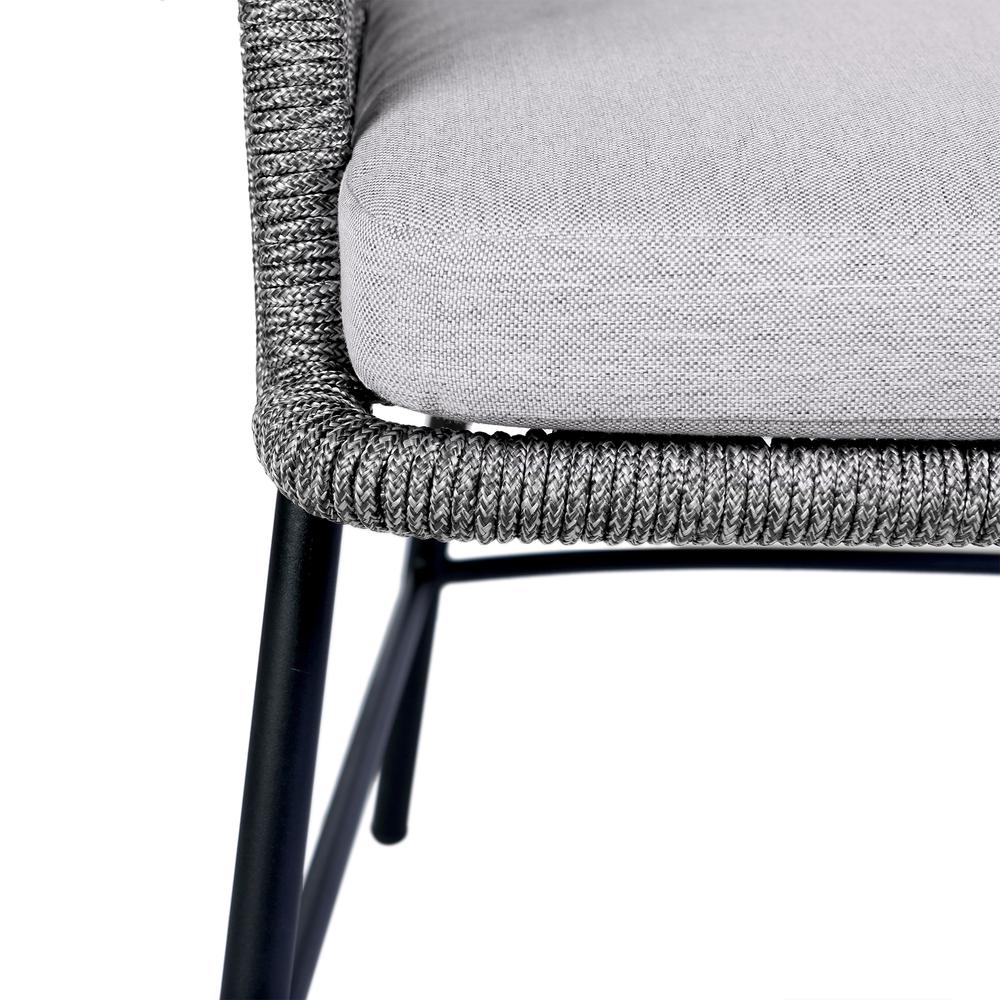 Calica Outdoor Patio Dining Chair in Black Metal and Grey Rope. Picture 7