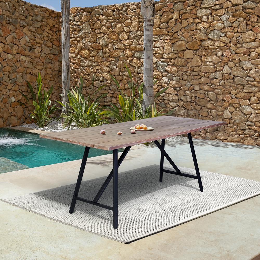 Koala Outdoor Patio Light Eucalyptus Wood and Metal Rectangle Dining Table. Picture 7
