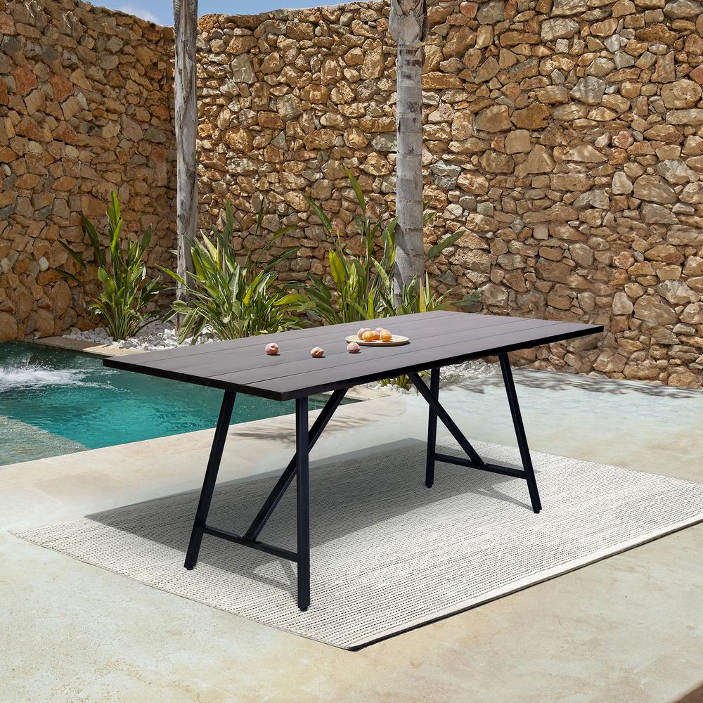 Koala Outdoor Patio Dark Eucalyptus Wood and Metal Rectangle Dining Table. Picture 7