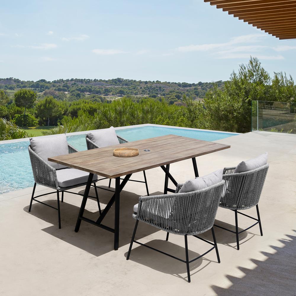 Koala and Calica 5 Piece Dining Set in Light Eucalyptus and Metal with Grey Rope. Picture 11