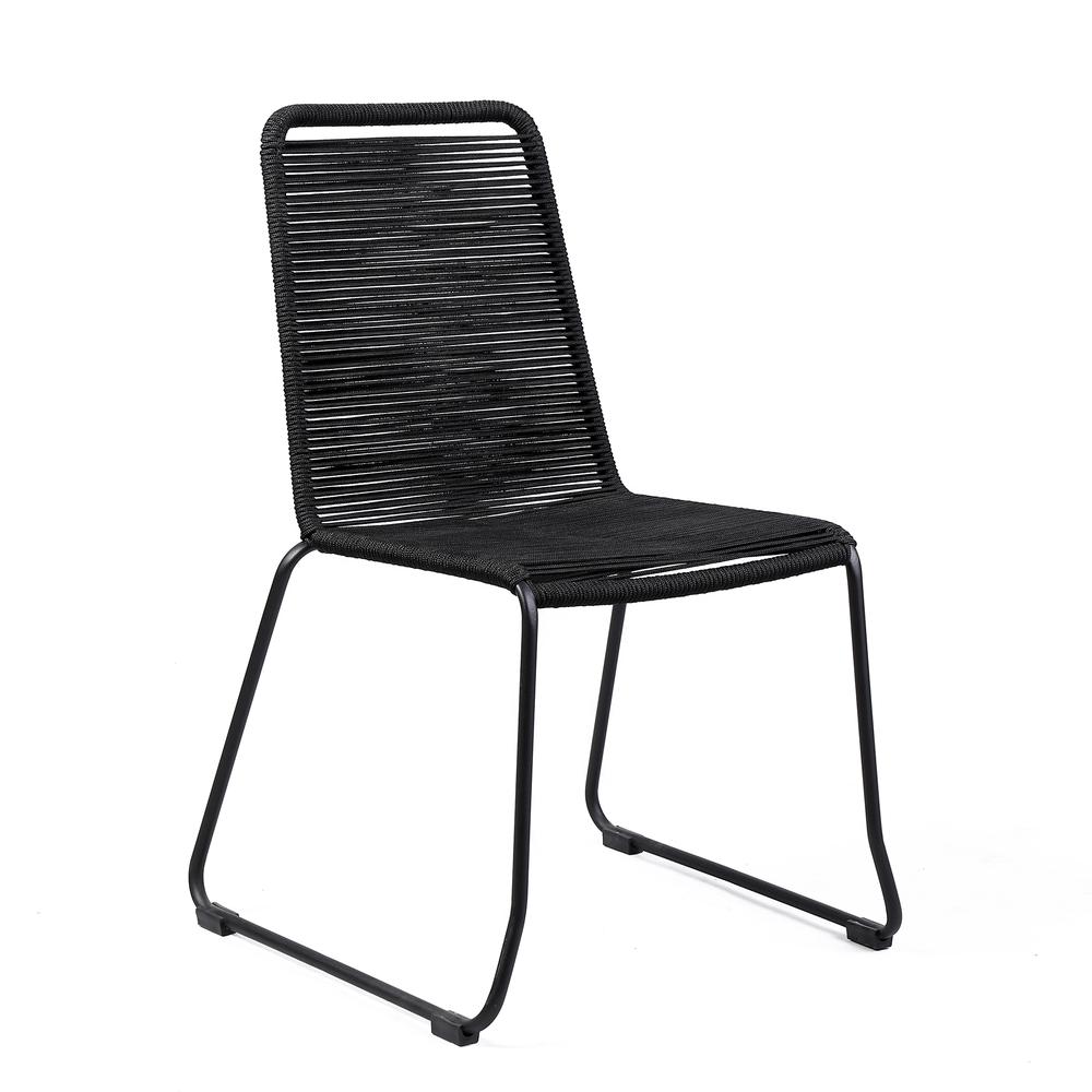 Koala and Shasta 5 Piece Dining Set in Dark Eucalyptus and Metal with Black Rope. Picture 1