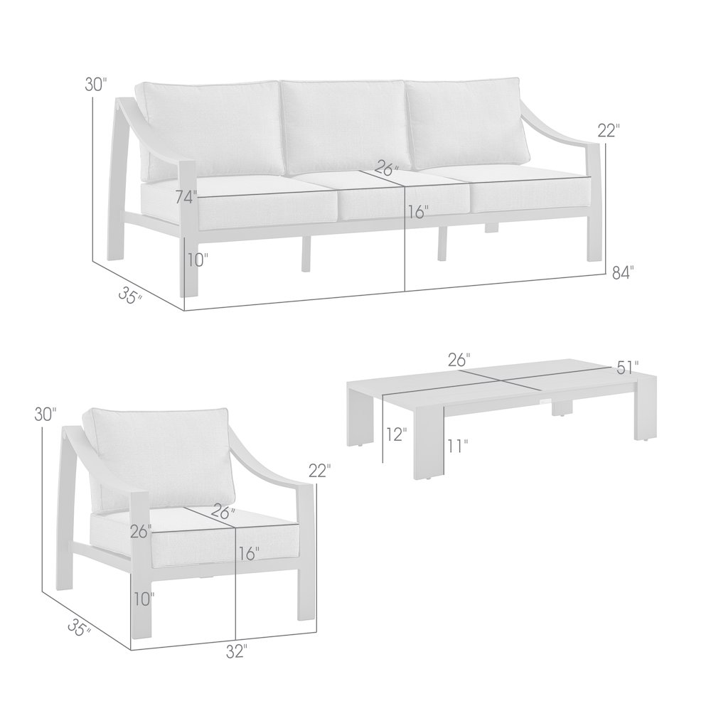 Mongo 4 Piece Outdoor Patio Furniture Set in Dark Brown Aluminum with Cushions. Picture 11