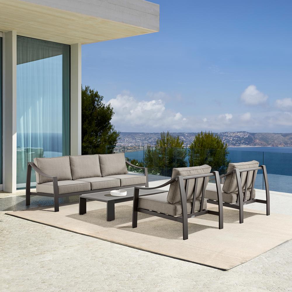Mongo 4 Piece Outdoor Patio Furniture Set in Dark Brown Aluminum with Cushions. Picture 12