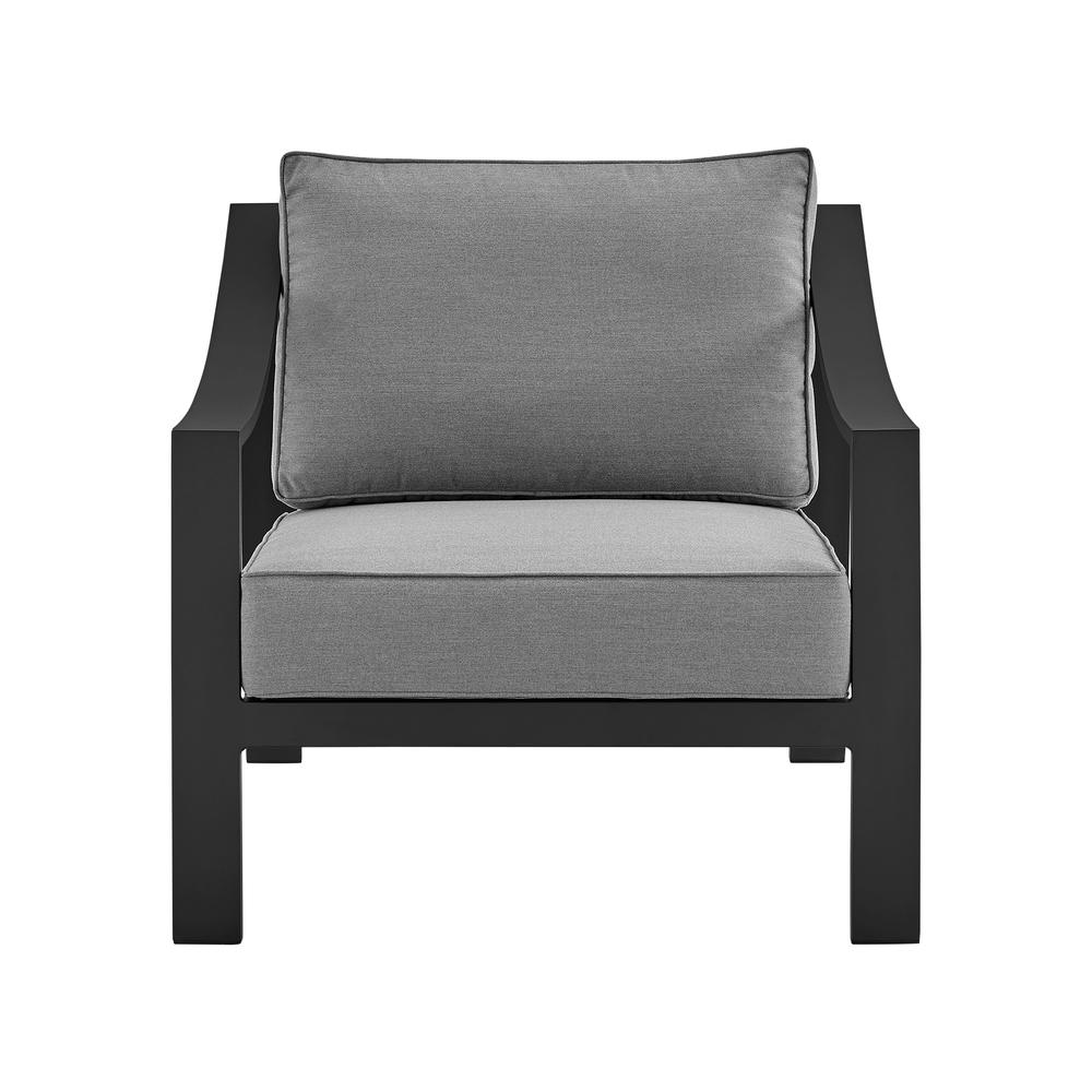 Mongo 4 Piece Outdoor Patio Furniture Set in Black Aluminum with Grey Cushions. Picture 3