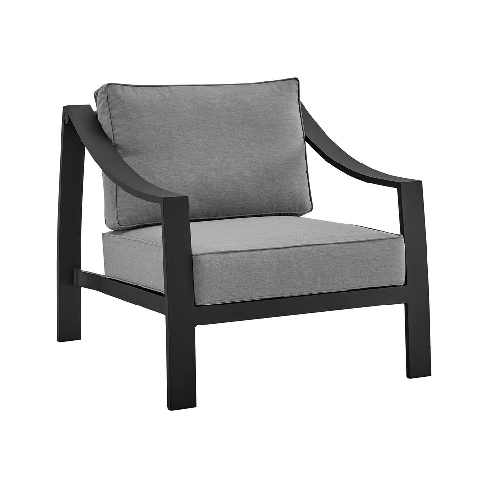 Mongo 4 Piece Outdoor Patio Furniture Set in Black Aluminum with Grey Cushions. Picture 4
