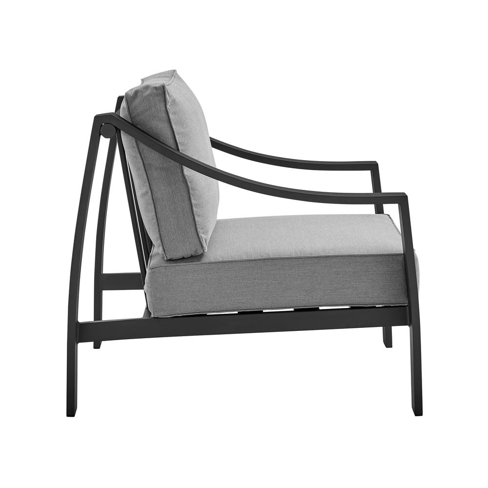 Mongo 4 Piece Outdoor Patio Furniture Set in Black Aluminum with Grey Cushions. Picture 5