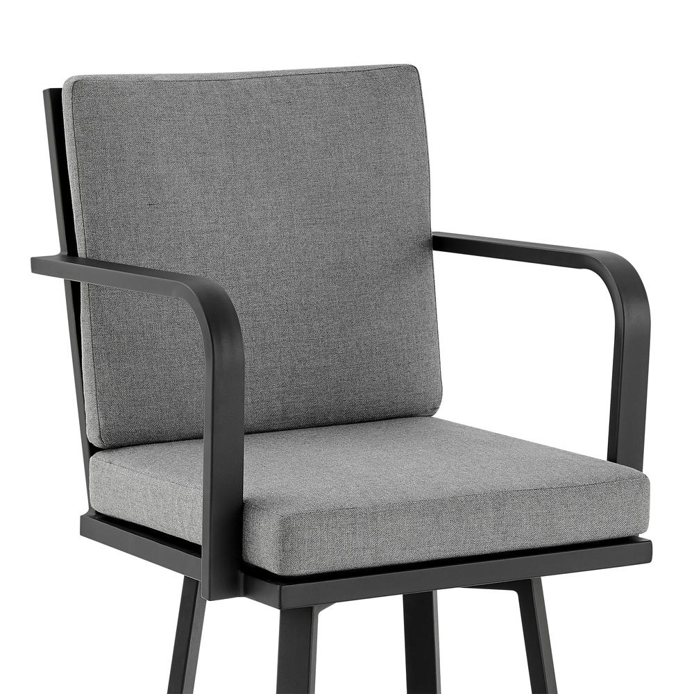 Don 30" Outdoor Patio Bar Stool in Black Aluminum with Grey Cushions. Picture 5