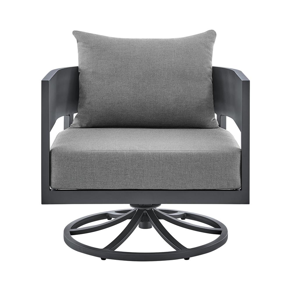 Argiope Outdoor Patio Swivel Rocking Chair in Grey Aluminum with Cushions. Picture 1