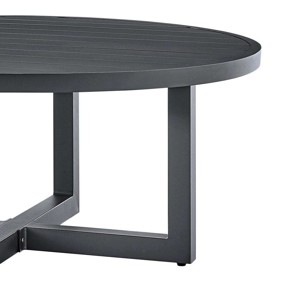 Argiope Outdoor Patio Round Coffee Table in Grey Aluminum. Picture 2