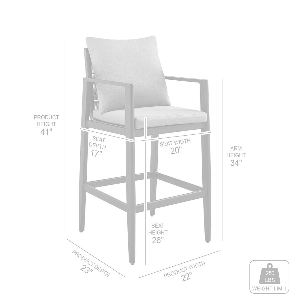 Grand Outdoor Patio Counter Height Bar Stool in Aluminum with Grey Cushions. Picture 8