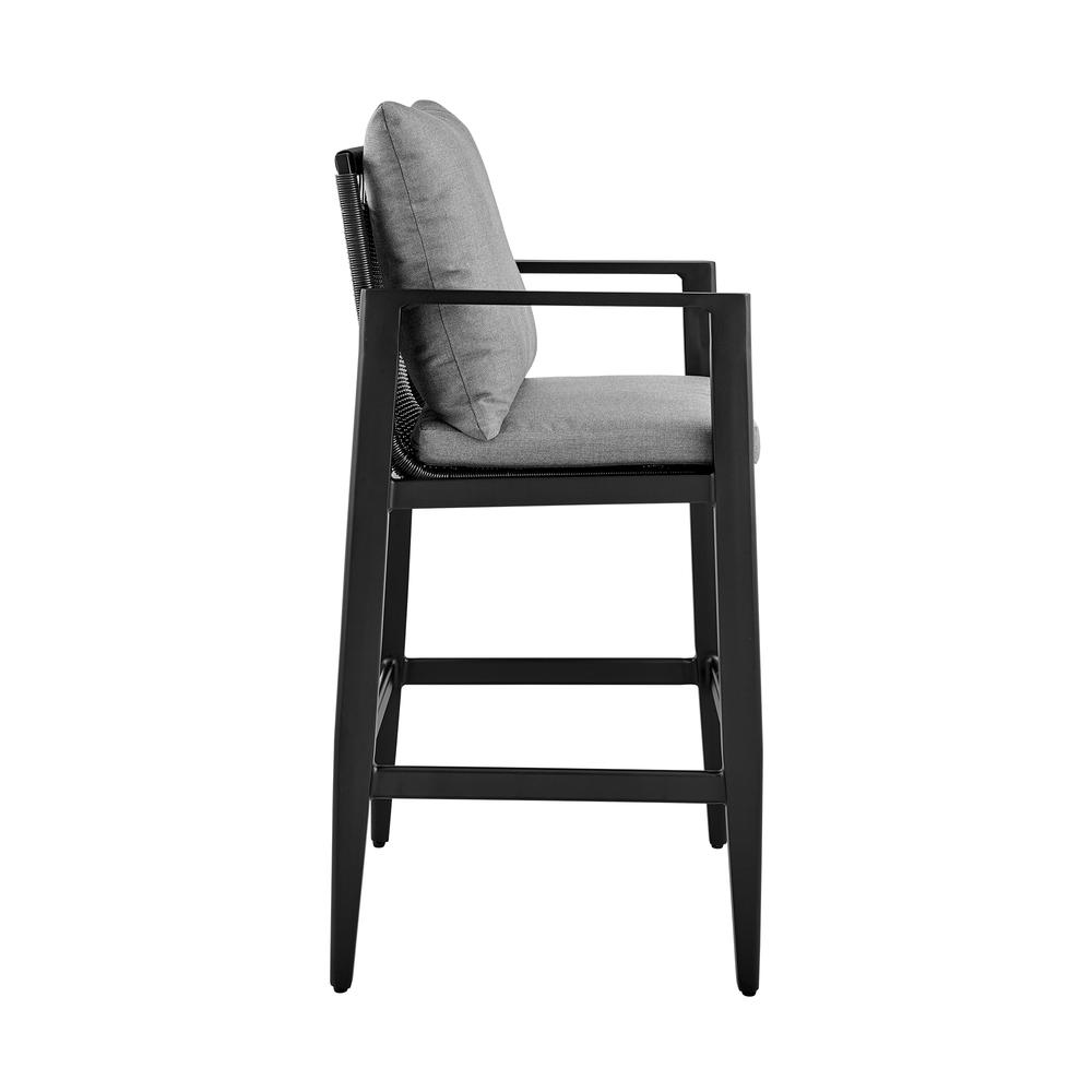 Grand Outdoor Patio Bar Stool in Aluminum with Grey Cushions. Picture 2