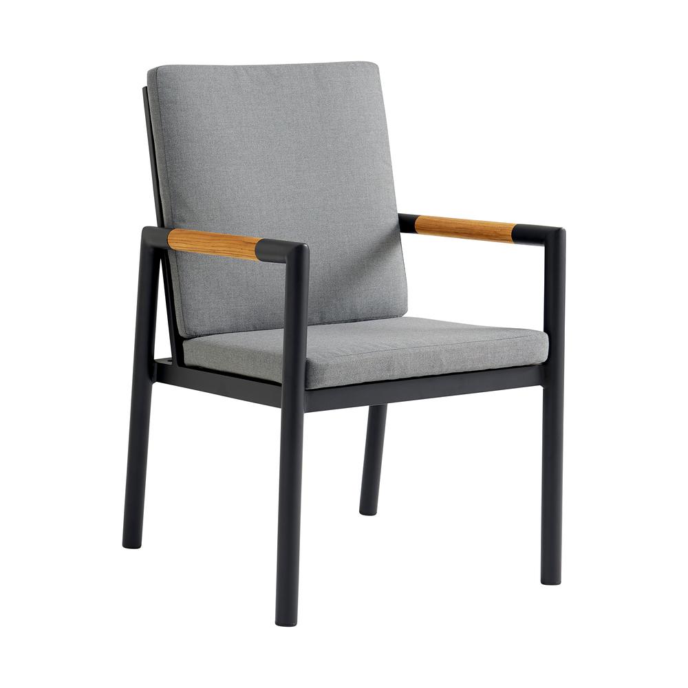 Royal Black Aluminum and Teak Outdoor Dining Chair - Set of 2. Picture 1