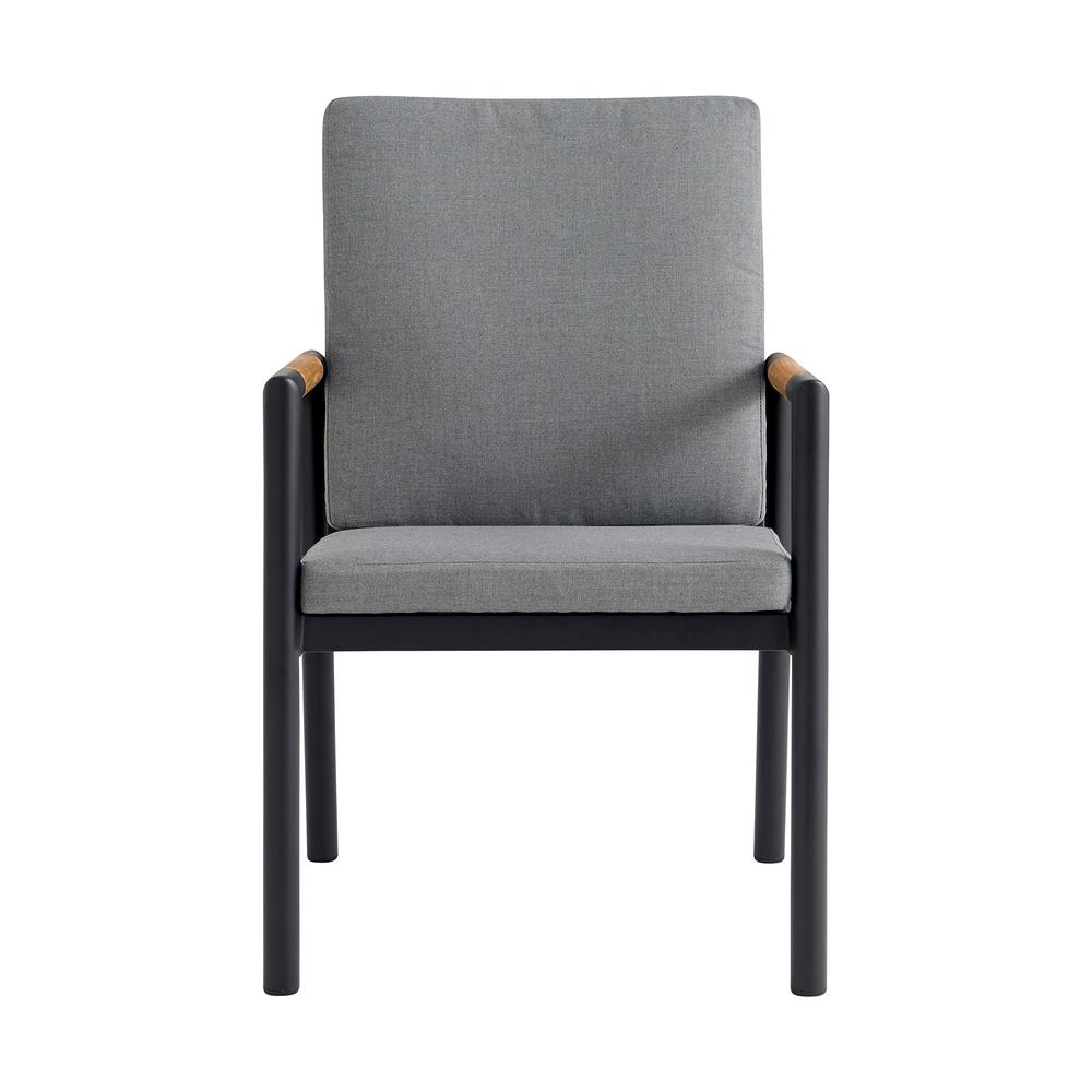 Royal Black Aluminum and Teak Outdoor Dining Chair - Set of 2. Picture 2