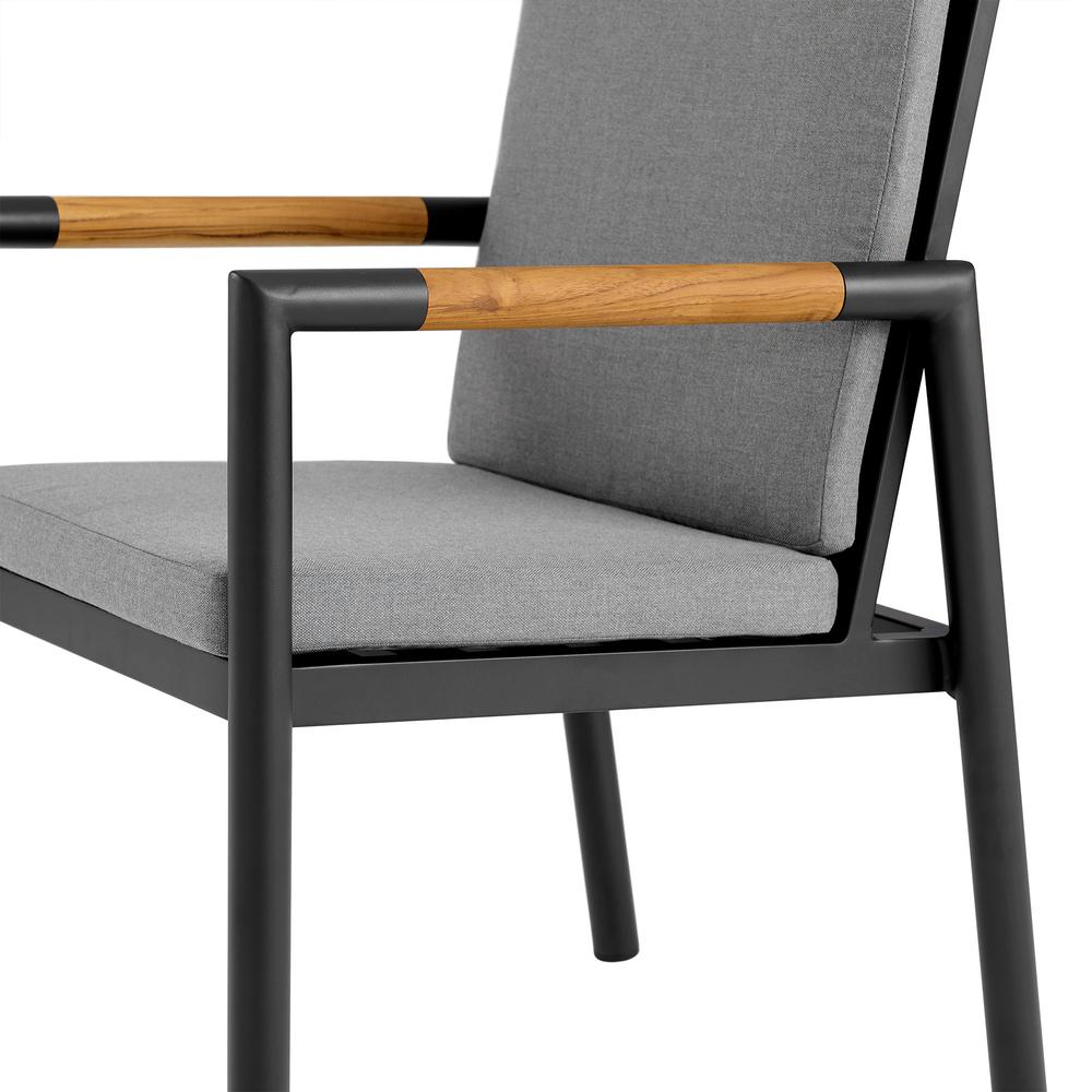 Royal Black Aluminum and Teak Outdoor Dining Chair - Set of 2. Picture 5