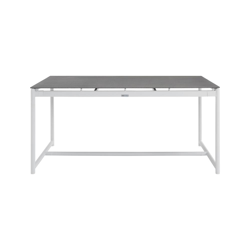 Royal White Aluminum and Teak Outdoor Dining Table with Stone Top. Picture 1