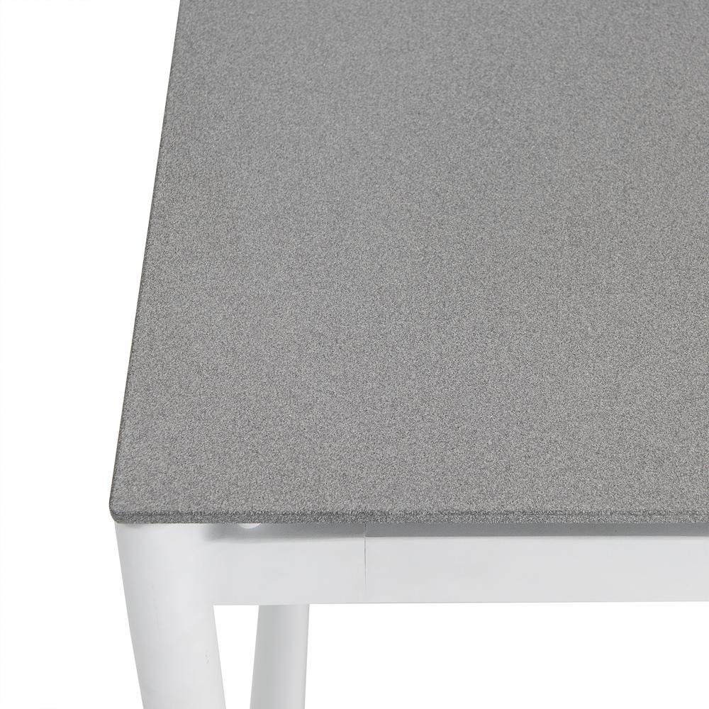 Royal White Aluminum and Teak Outdoor Dining Table with Stone Top. Picture 2