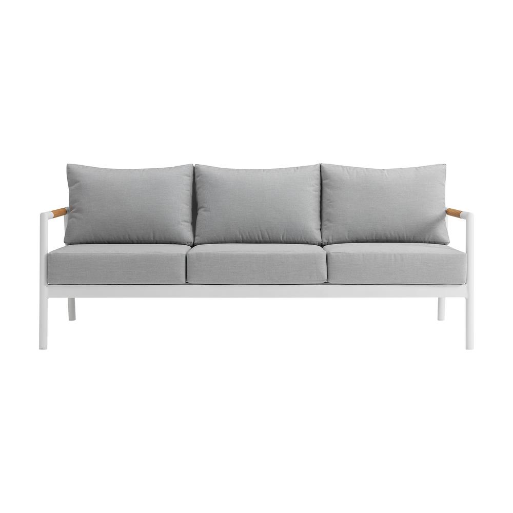 Royal 4 Piece White Aluminum and Teak Outdoor Seating Set. Picture 1