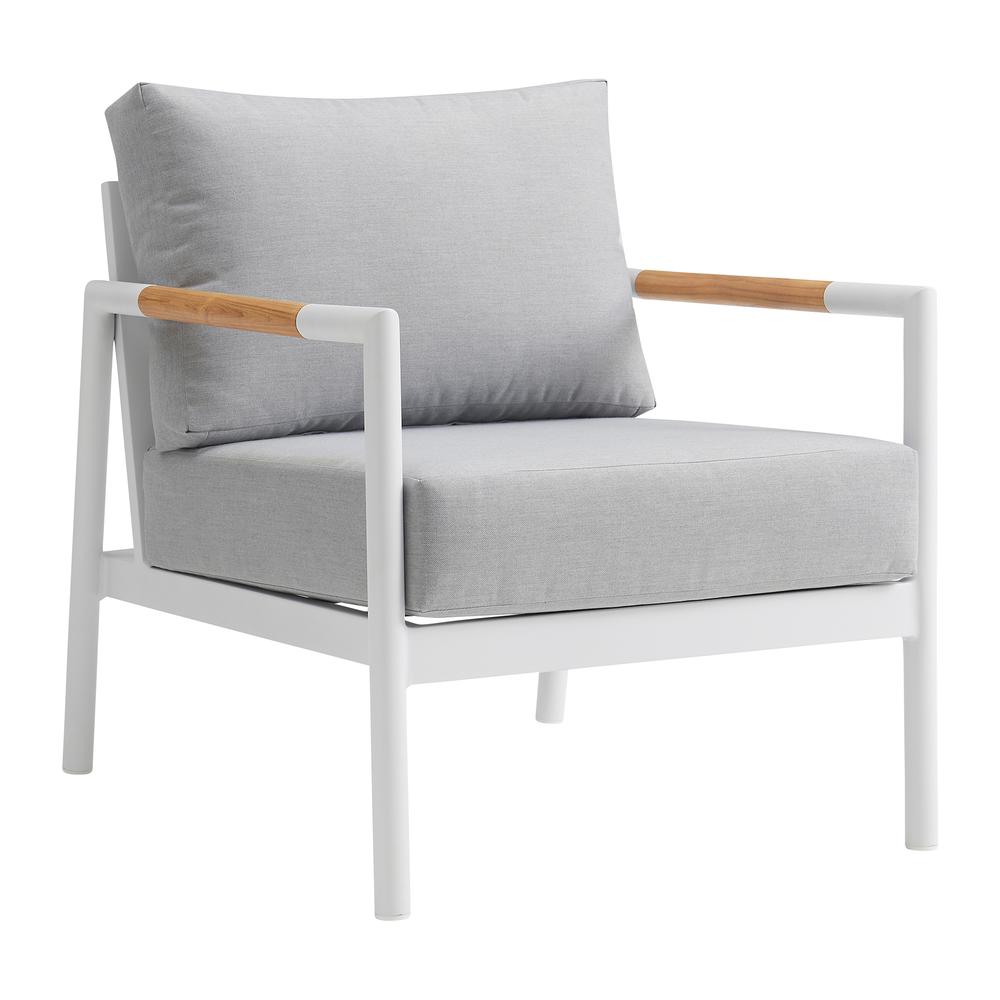 Royal 4 Piece White Aluminum and Teak Outdoor Seating Set. Picture 3