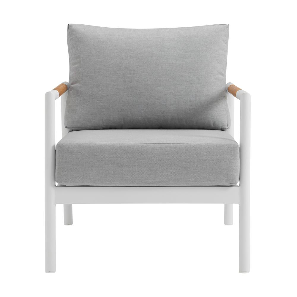 Royal 4 Piece White Aluminum and Teak Outdoor Seating Set. Picture 4