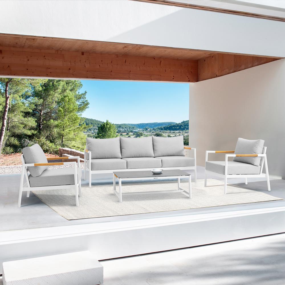 Royal 4 Piece White Aluminum and Teak Outdoor Seating Set. Picture 9