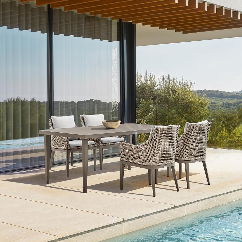 Silvana 5 Piece Gray Aluminum Outdoor Dining Set with Gray Fabric. Picture 9