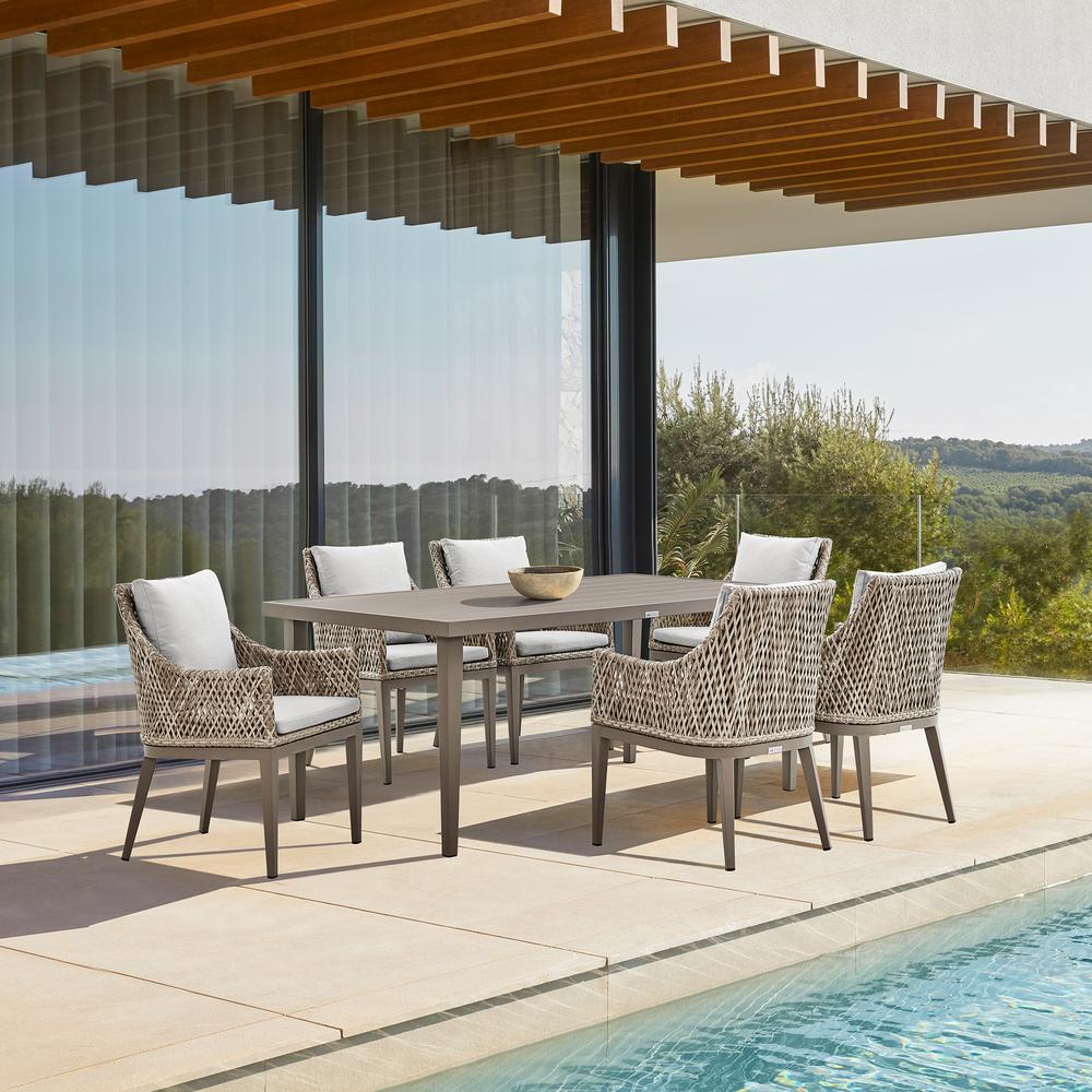 Silvana 7 Piece Gray Aluminum Outdoor Dining Set with Gray Fabric. Picture 9