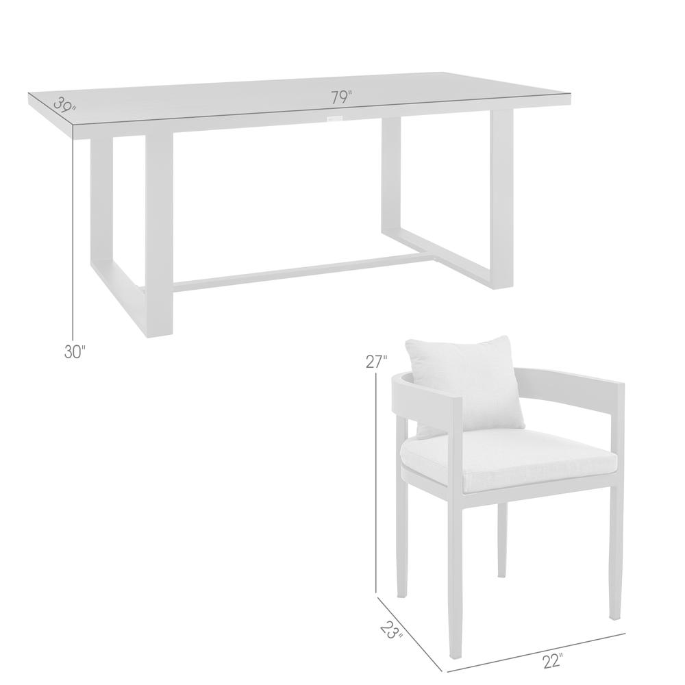 Argiope Outdoor Patio 7-Piece Dining Table Set in Aluminum with Grey Cushions. Picture 9