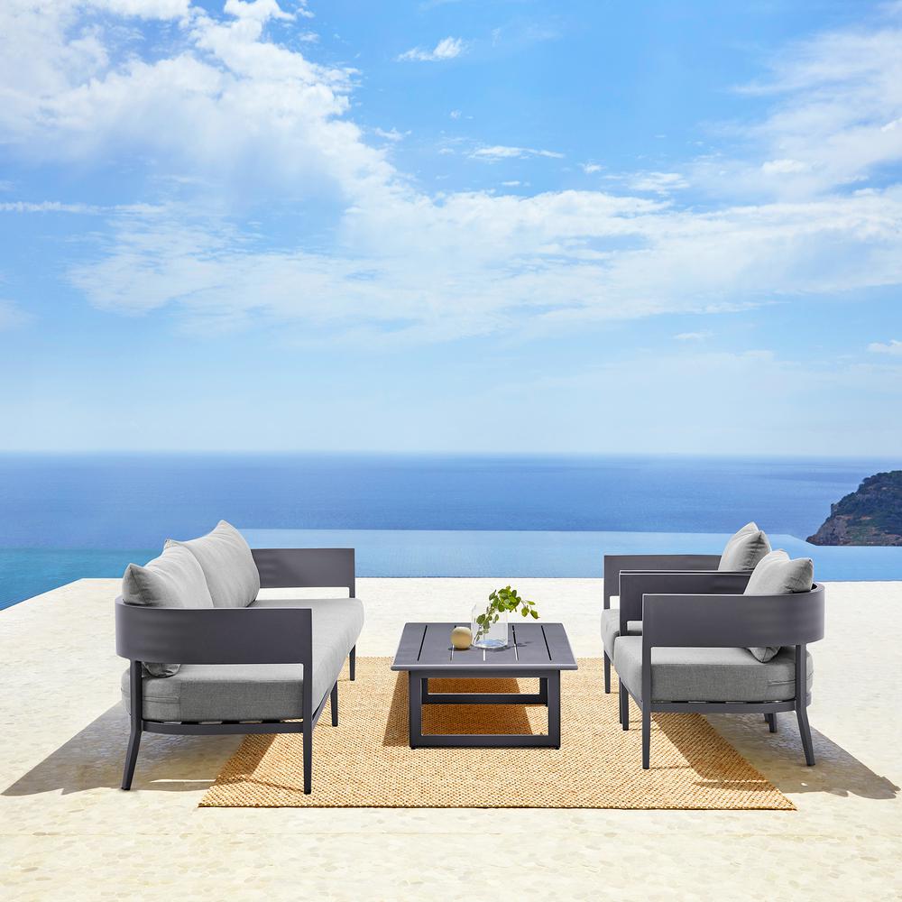 Argiope 4 Piece Outdoor Dark Gray Aluminum & Fabric Outdoor Conversation Set. Picture 9