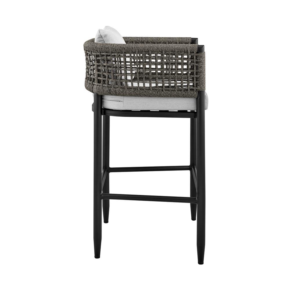 Felicia Outdoor Patio Bar Stool in Aluminum with Grey Rope and Cushions. Picture 2