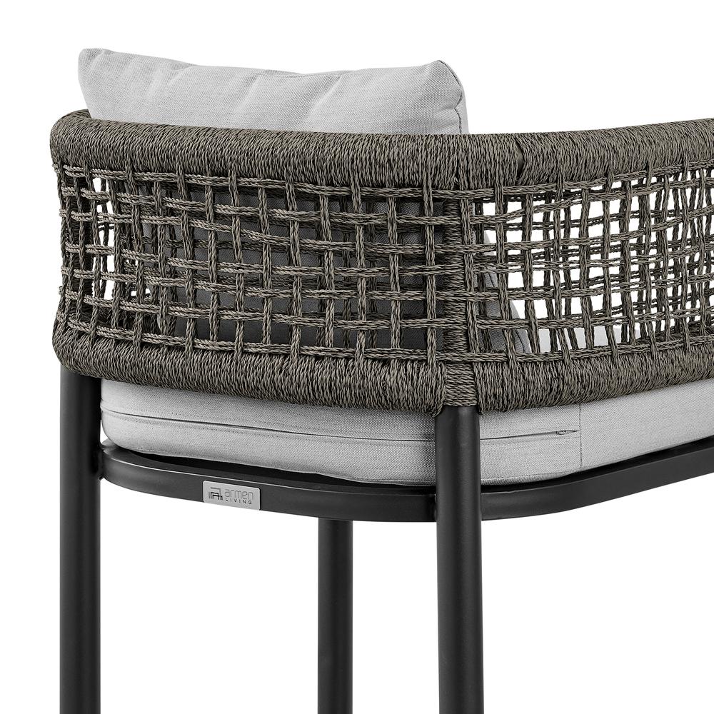 Felicia Outdoor Patio Bar Stool in Aluminum with Grey Rope and Cushions. Picture 6