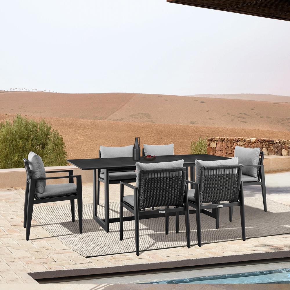 Grand Outdoor Patio 7-Piece Dining Table Set in Aluminum with Grey Cushions. Picture 9