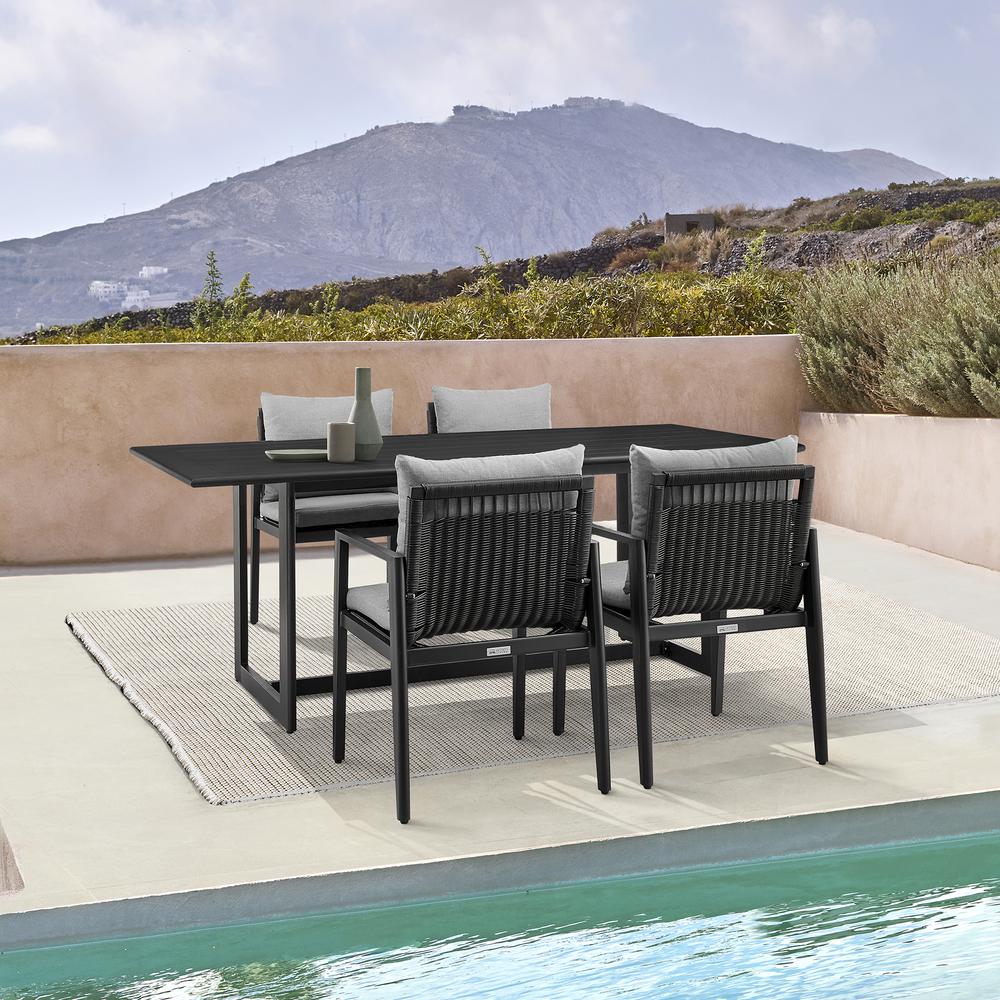 Grand Outdoor Patio 5-Piece Dining Table Set in Aluminum with Grey Cushions. Picture 9
