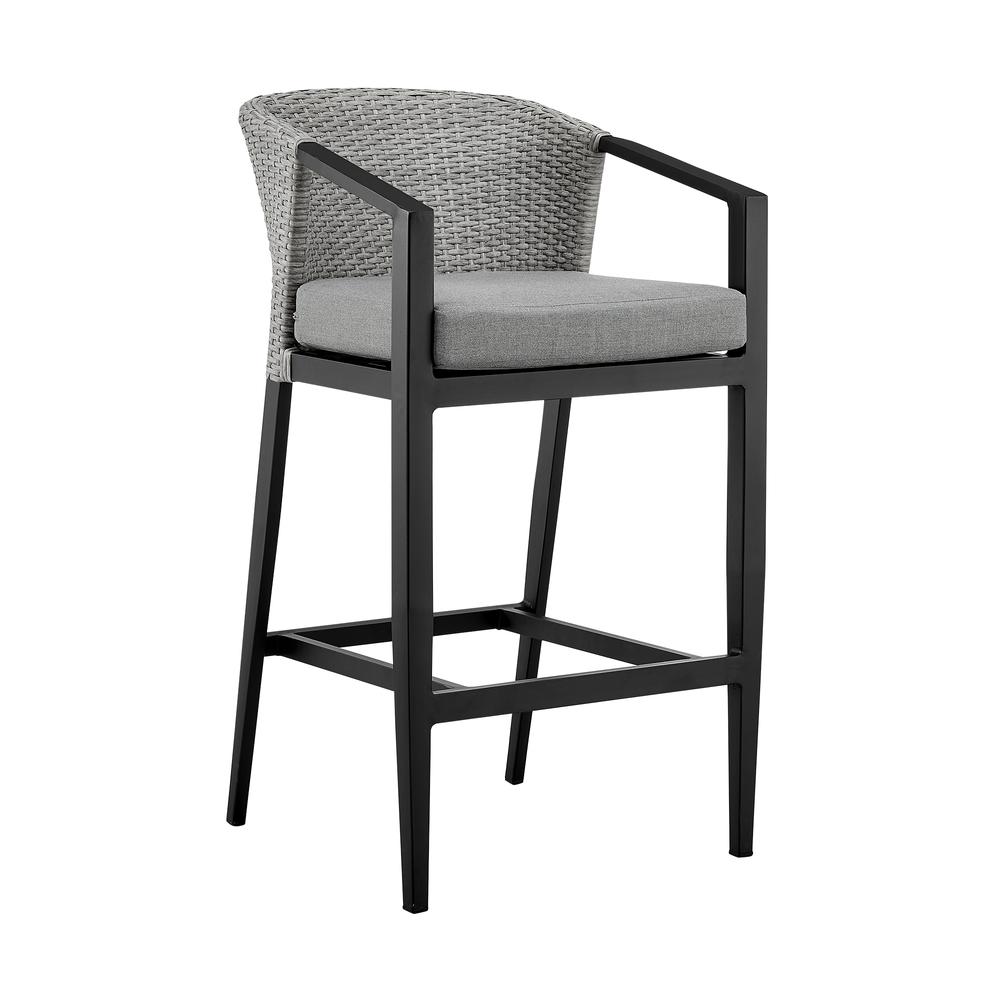 Aileen Outdoor Patio 5-Piece Bar Table Set in Aluminum with Grey Cushions. Picture 1