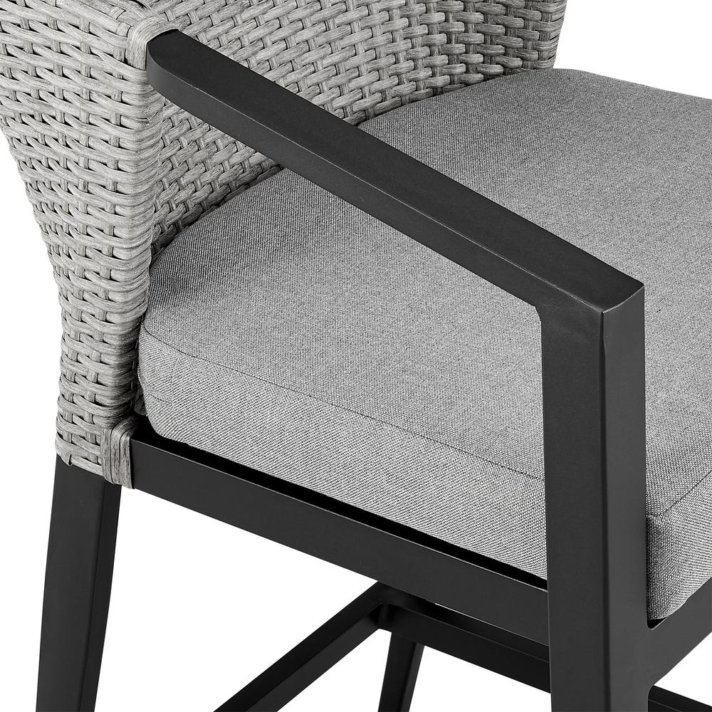 Aileen Outdoor Patio 5-Piece Bar Table Set in Aluminum with Grey Cushions. Picture 5